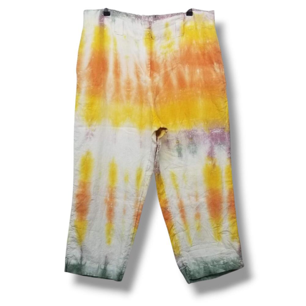 Chico's Cropped Linen Pants Womens 3 / XL / 16‎ Yellow Orange Tie-dye